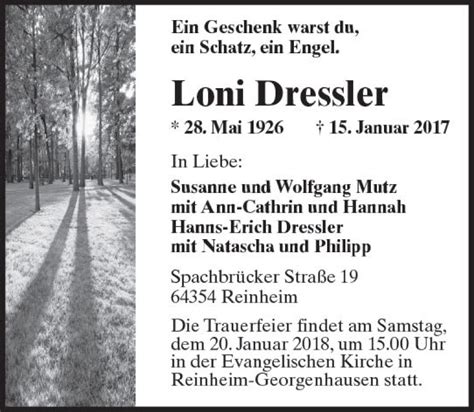 Traueranzeigen Von Loni Dressler Vrm Trauer De