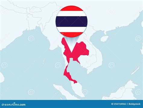 Asia Con El Mapa De Tailandia Seleccionado Y El Icono De La Bandera De