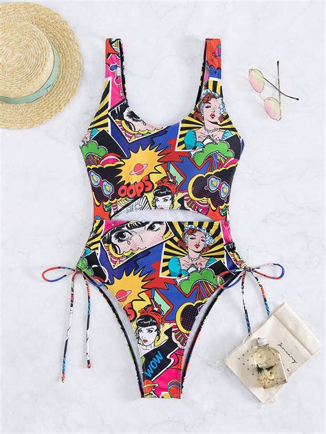 Shein Shein Swim Vcay Ba Ador Una Pieza Estampado De Arte Pop Con