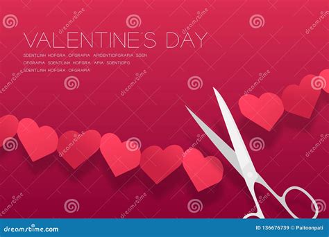 Scissors Cut Heart Paper Chain, Valentine`s Day Concept Layout Poster Template Design ...