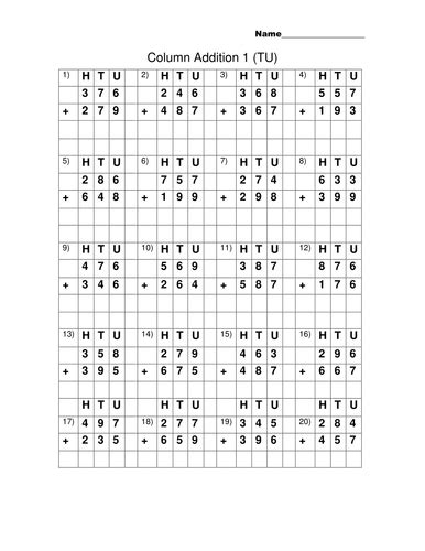 Column Method Addition Teaching Resources