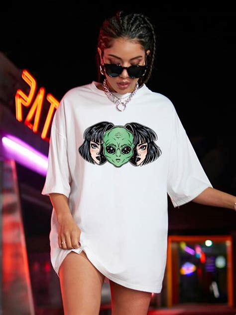 Drop Shoulder Figure Graphic Oversized Tee Shein Uk