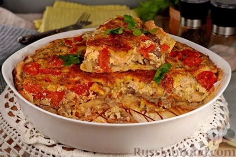Рецепт: Киш из рубленого теста, с курицей, грибами и помидорами на ...