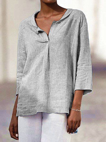 3 4 Sleeve Casual T Shirt Tops Roselinlin Light Blue Rust Light Gray Deep Gray Sky Blue