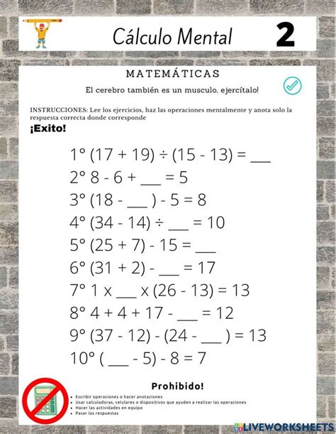 Ejercicio Online De Calculo Mental Para Secundaria Ejercicios De