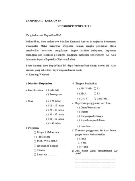 Contoh Kuisioner Proposal Pdf