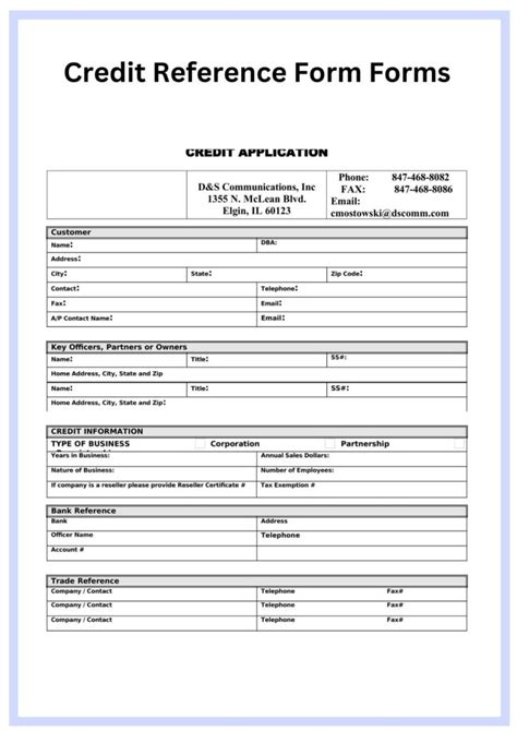 Sample Printable Credit Reference Form Forms Template 2024