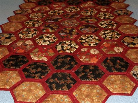 Maureens Quilts Hand Pieced Quilt As You Go Hexagons Hand Pieced