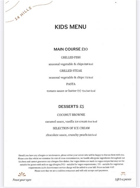 14 Hills London's full menu online