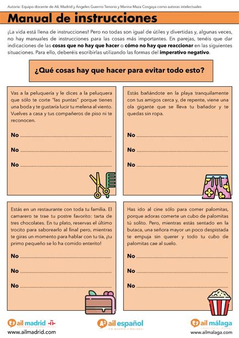 Actividad de español para practicar el imperativo negativo en A2 AIL