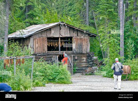 Athabascan native fish drying house at the Chena Indian village on the Chena River in Fairbanks ...