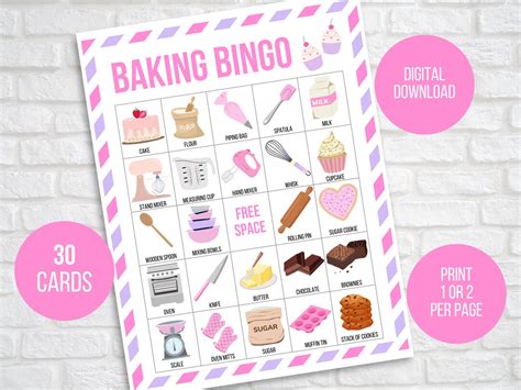 Baking Bingo 30 Printable Baking Bingo Cards Baking Etsy