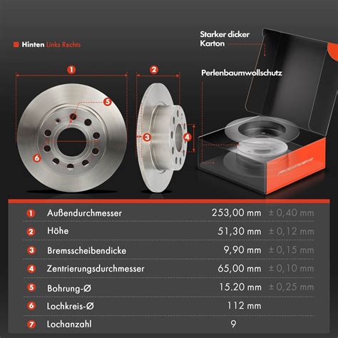 Bremsscheiben Bremsbeläge Hinten 253mm für Audi A3 8P VW Golf 5 6 Eos