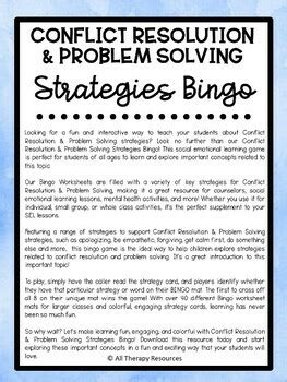 CONFLICT RESOLUTION PROBLEM SOLVING STRATEGIES Bingo Game