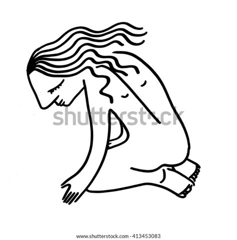 Sketched Illustration Naked Woman Sitting Hand Stock Illustration