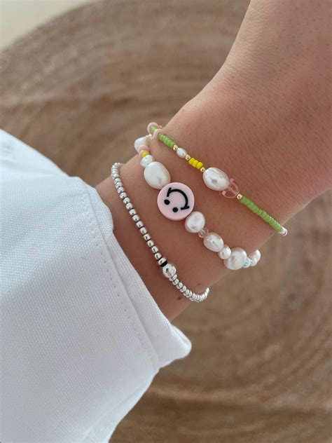 Smiley Armband Armkette S Wasser Perlen Etsy De