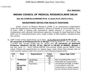 Icmr Faculty Recruitment Notification Out Apply Online