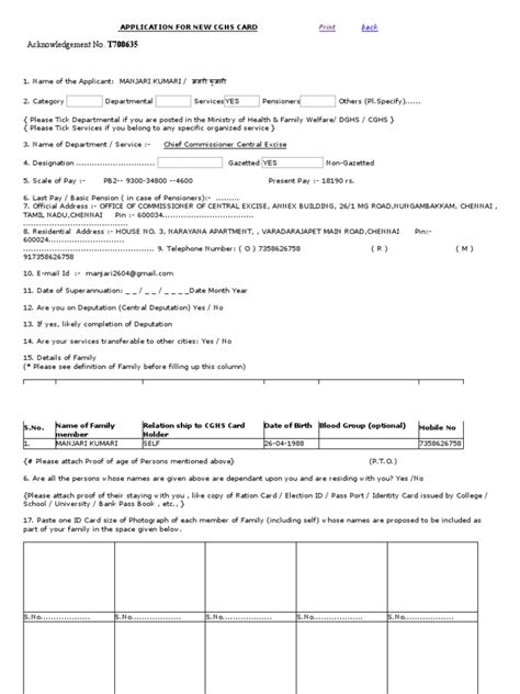 Applying For A New Cghs Card Pdf Identity Document Service Industries