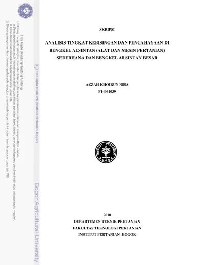 Analisis Tingkat Kebisingan Dan Pencahayaan Di Bengkel Alsintan Alat