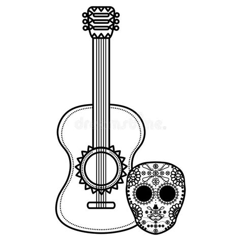 M Scara De Morte Mexicana Do Cr Nio Guitarra Ilustra O Do Vetor