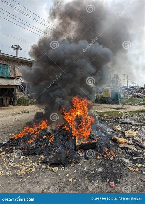 Fire and Smoke in the Streets of Kathmandu Circa January 2017 in