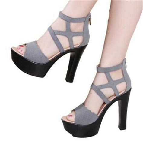 Damen Sandalen High Heels Pumps Cut Outs Platform Blockabsatz