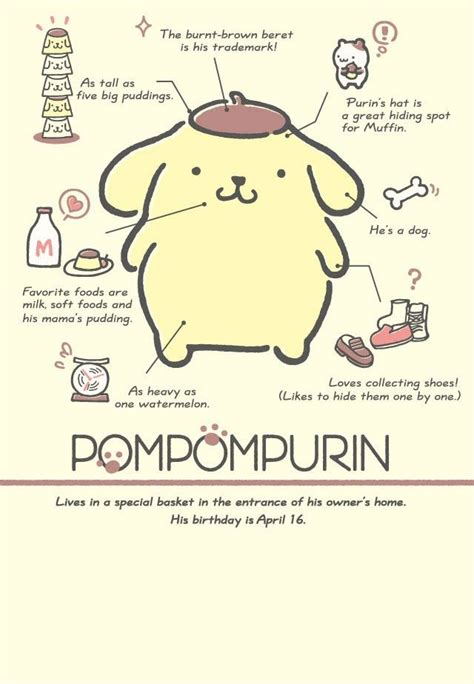 a cartoon dog with the words pompompurin written on it