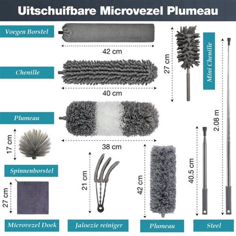 Plumeau Set Delig Duster Met Rvs Telescoopsteel Uitschuifbaar Tot