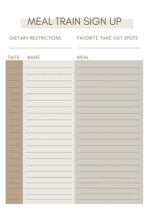 Meal Train Sign Up Template Digital Download Meal Train Pdf Etsy Canada