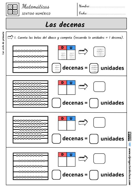 Fichas De Actividades Las Decenas El Proyector De Clase