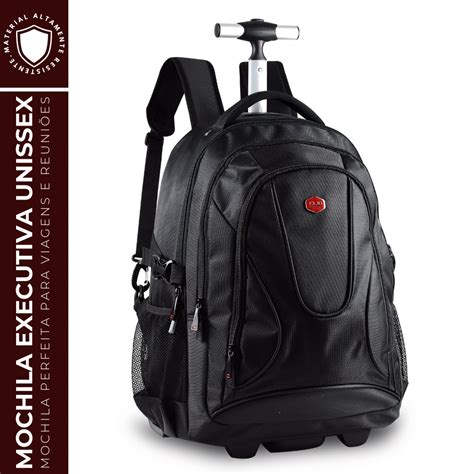 Mochila Mala Rodinha Notebook Executiva Unissex Preta Grande Submarino