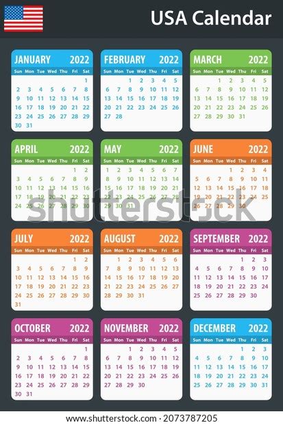 Usa Calendar 2022 Scheduler Agenda Diary Stock Vector Royalty Free