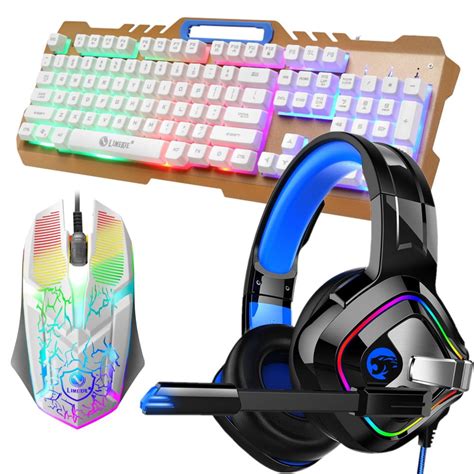 Mechanical Gaming Keyboard Mouse Headset Kit, Wired LED RGB Backlight ...