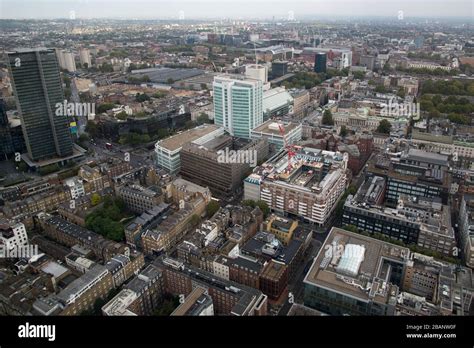 Aerial View of the UCH Hospital London from the BT Tower, 60 Cleveland St, Fitzrovia, London W1T ...