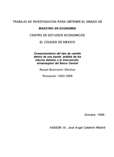 Trabajo De Investigacion Para Obtener El Grado De Maestro En Economia