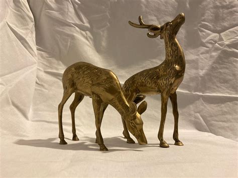 Pair Of Large Solid Brass Deer Buck And Doe Animals Etsy