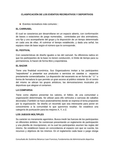 PDF CLASIFICACIÓN DE LOS EVENTOS RECREATIVOS Y Eventos