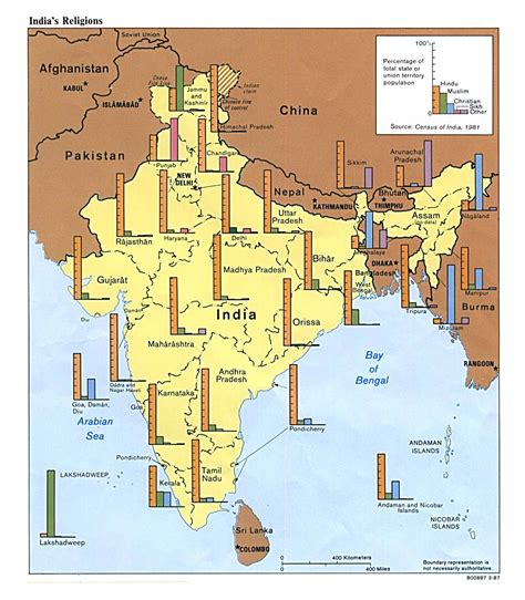 Detailed India religions map - 1987 | India | Asia | Mapsland | Maps of the World