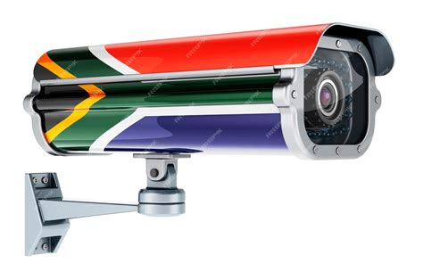 Premium Photo Surveillance Camera With South African Flag 3d Rendering