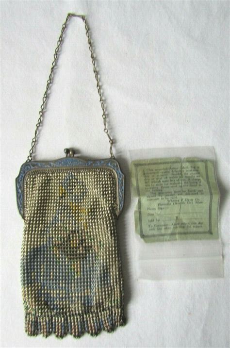 Vintage Whiting Davis Enameled Armor Mesh Bag W Lady Gem