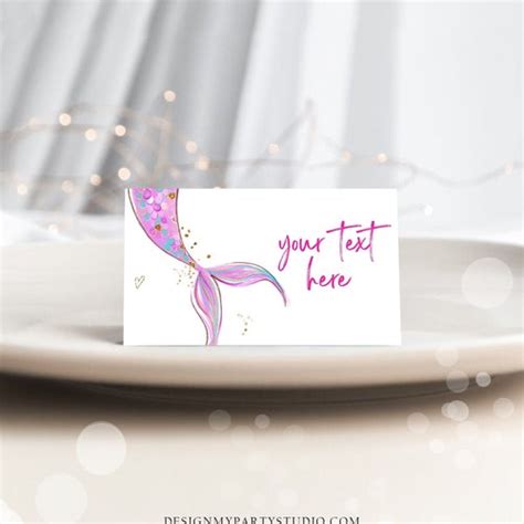 Editable Mermaid Food Labels Mermaid Birthday Place Card Tent Etsy