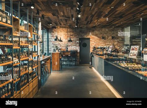View Of A Modern Bakery With Shop And Cafe Industrial Style With Brick