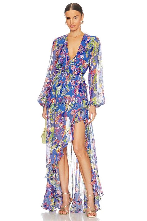 CAROLINE CONSTAS Liv Gown In Blue Multi Summer Floral REVOLVE