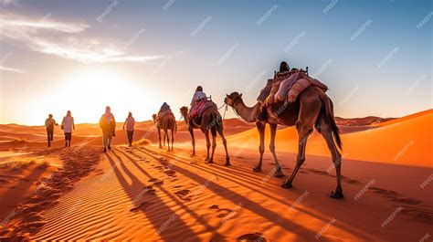 Premium Ai Image Camel Caravan Going Through The Sand Dunes In The