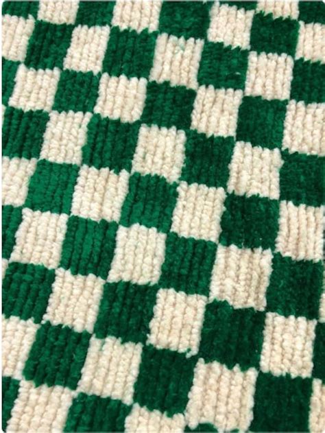 Large Green And White Checkered Rug Moroccan Berber Checkered Etsy