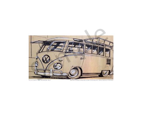 Vintage Vw Camper Bus Original Art Work Drawing