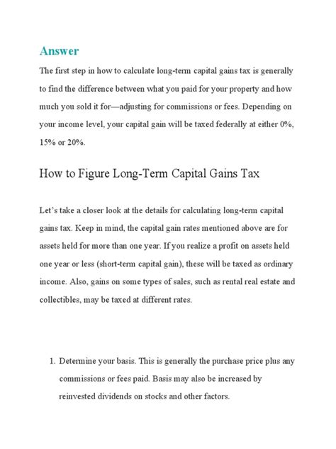 The First Step In How To Calculate Long Term Capital Gains Tax