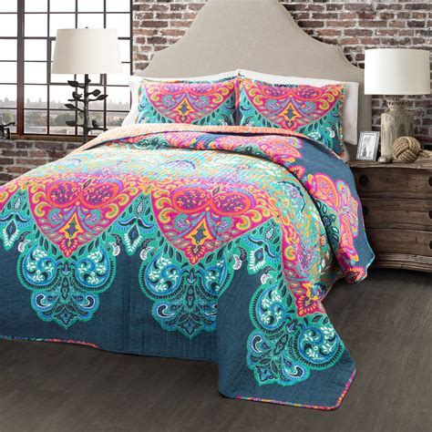 Lush Decor Boho Chic Colorful Suzani Print Cotton Reversible Quilt