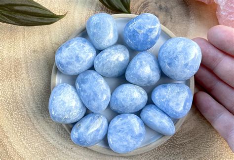 Blue Calcite Crystal Tumblestones Communication Psychic Ability Crystals