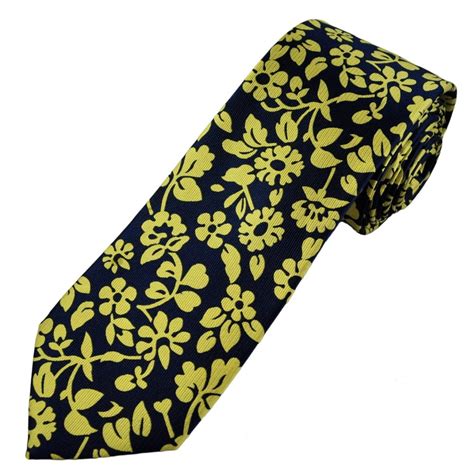 Tresanti Celeste Navy Blue And Yellow Floral Pattern Men S Silk Designer Tie From Ties Planet Uk